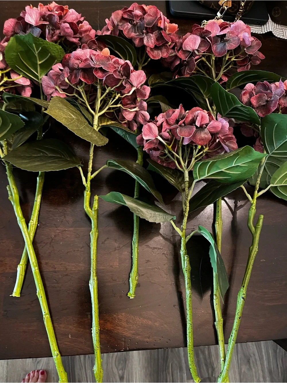 Faux Hydrangea Stem in Dusty Rose and Mauve